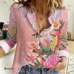 Australia Christmas Pink Cockatoo with Banksia Women Casual Shirt Coral Pink LT7