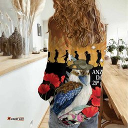 Australia Kookaburra ANZAC Day Women Casual Shirt Rising Sun 25th April Poppy Eucalyptus Blossoms LT14