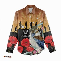 Australia Kookaburra ANZAC Day Women Casual Shirt Rising Sun 25th April Poppy Eucalyptus Blossoms LT14