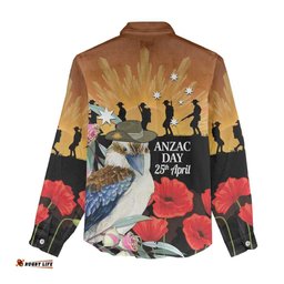 Australia Kookaburra ANZAC Day Women Casual Shirt Rising Sun 25th April Poppy Eucalyptus Blossoms LT14