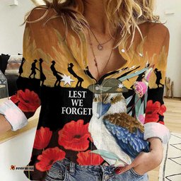 Australia Kookaburra ANZAC Day Women Casual Shirt Rising Sun 25th April Poppy Eucalyptus Blossoms LT14