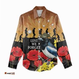 Australia Magpie ANZAC Day Women Casual Shirt Rising Sun 25th April Poppy Golden Wattle LT14