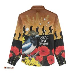 Australia Magpie ANZAC Day Women Casual Shirt Rising Sun 25th April Poppy Golden Wattle LT14
