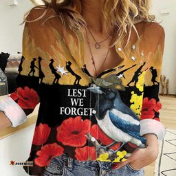 Australia Magpie ANZAC Day Women Casual Shirt Rising Sun 25th April Poppy Golden Wattle LT14