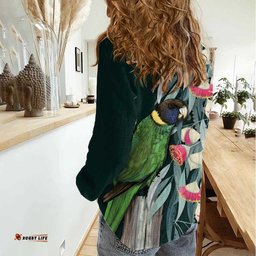 Australian Ringneck Parrot Women Casual Shirt Barnardius Zonarius Eucalyptus Flowers Aboriginal Art LT14