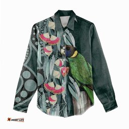 Australian Ringneck Parrot Women Casual Shirt Barnardius Zonarius Eucalyptus Flowers Aboriginal Art LT14