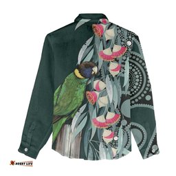 Australian Ringneck Parrot Women Casual Shirt Barnardius Zonarius Eucalyptus Flowers Aboriginal Art LT14