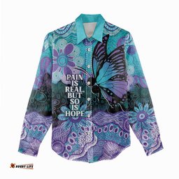 Australia Indigenous Teal Purple Contemporary Aboriginal Art Women Casual Shirt Hope Is Real LT7