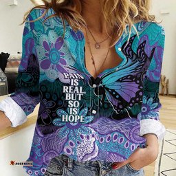 Australia Indigenous Teal Purple Contemporary Aboriginal Art Women Casual Shirt Hope Is Real LT7