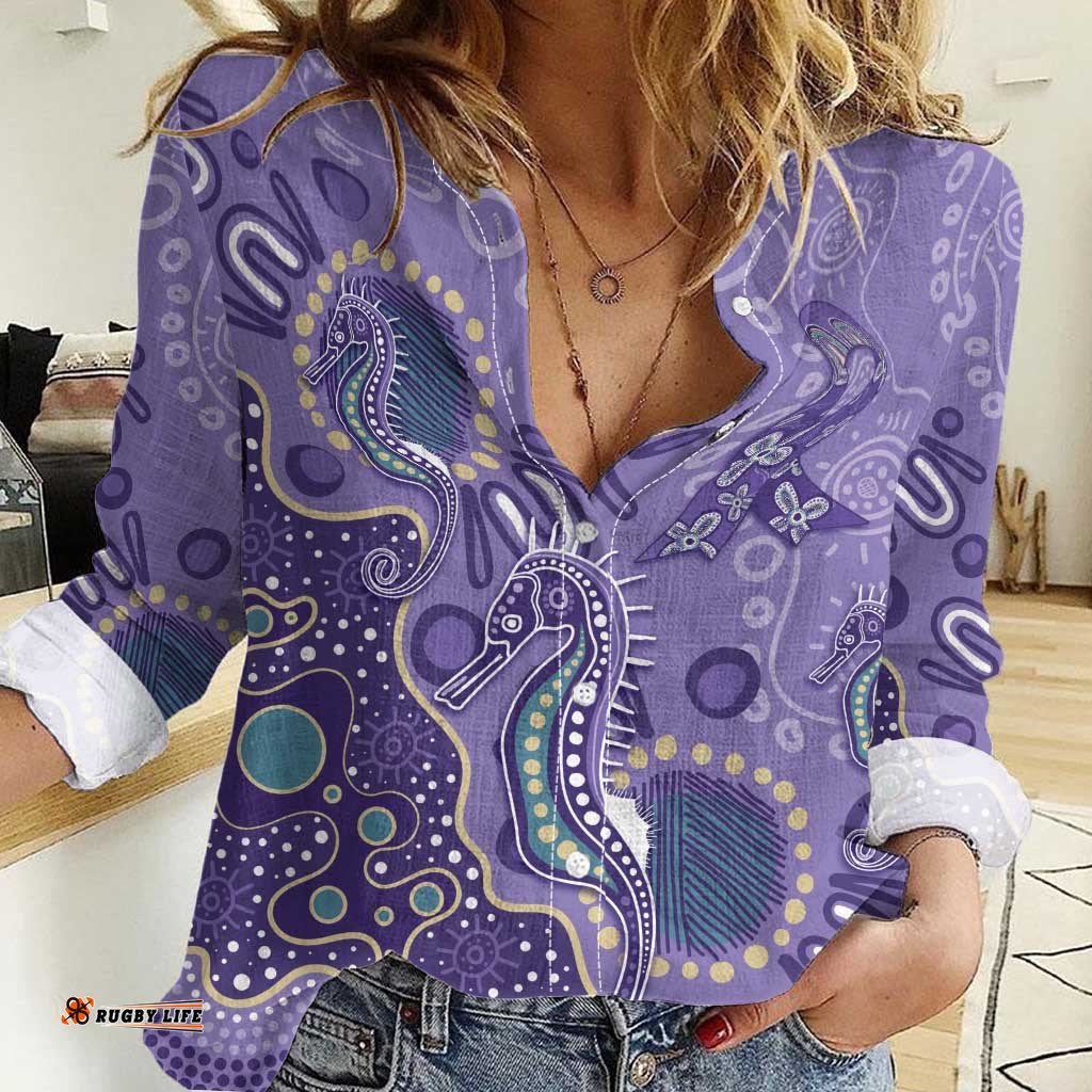 Australia Epilepsy Awareness Women Casual Shirt Aboriginal Purple Ribbon with Seahorse LT7
