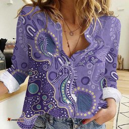 Australia Epilepsy Awareness Women Casual Shirt Aboriginal Purple Ribbon with Seahorse LT7