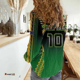 Custom Cook Islands Rugby League Women Casual Shirt Avaiki Tatau Tribal Motifs Black Color LT03