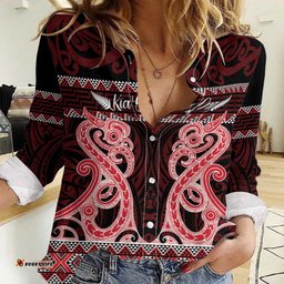 Kia Ora New Zealand Women Casual Shirt Maori Language Week Whero Taniko Motif LT14