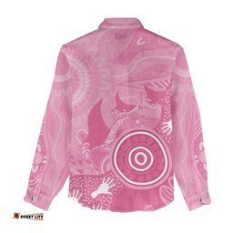 Australia Breast Cancer Awareness Women Casual Shirt Pink Ribbon Manta Ray Aboriginal Art LT14