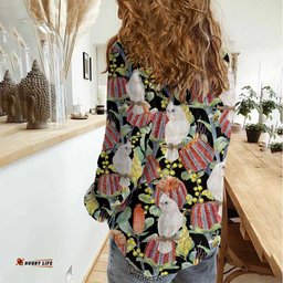 Little Corella Australia Cockatoo Women Casual Shirt Cacatua Sanguinea Banksia Seamless Black LT14