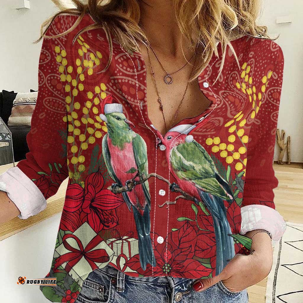 Merry Chrissie Australia King Parrots Women Casual Shirt Aboriginal Art LT7