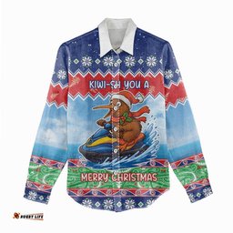 New Zealand Christmas Women Casual Shirt Funny Jet Ride Kiwi Xmas LT05