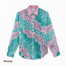 Hereditary Cancer Awareness Australia Indigenous Women Casual Shirt Pink and Teal LT7
