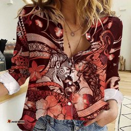 Personalised Maori Romantic Valentine Women Casual Shirt The Hongi Kiss Red Galaxy DT05
