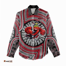 Essendon Football Club Women Casual Shirt Indigenous Monochrome Dot Art Mascot Style TS04