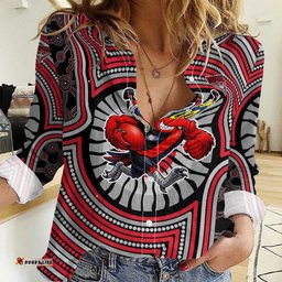Essendon Football Club Women Casual Shirt Indigenous Monochrome Dot Art Mascot Style TS04