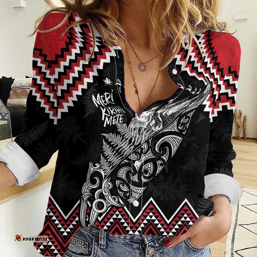 New Zealand Christmas Taniko Poutama Women Casual Shirt Mountainscape Maori Fern LT7