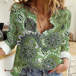 Personalised NAIDOC Week 50 Years Deadly Always Women Casual Shirt Green Aboriginal Artwork Dot Painting LT9