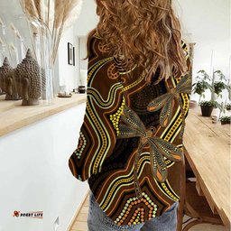 Orange Indigenous Dragonfly Australia Women Casual Shirt Aboriginal Art LT14