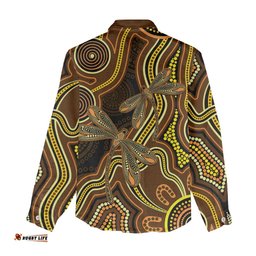 Orange Indigenous Dragonfly Australia Women Casual Shirt Aboriginal Art LT14