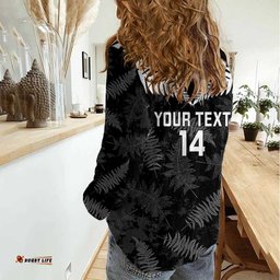 Custom New Zealand Silver Fern Football Women Casual Shirt Go Aotearoa Grunge Black LT14