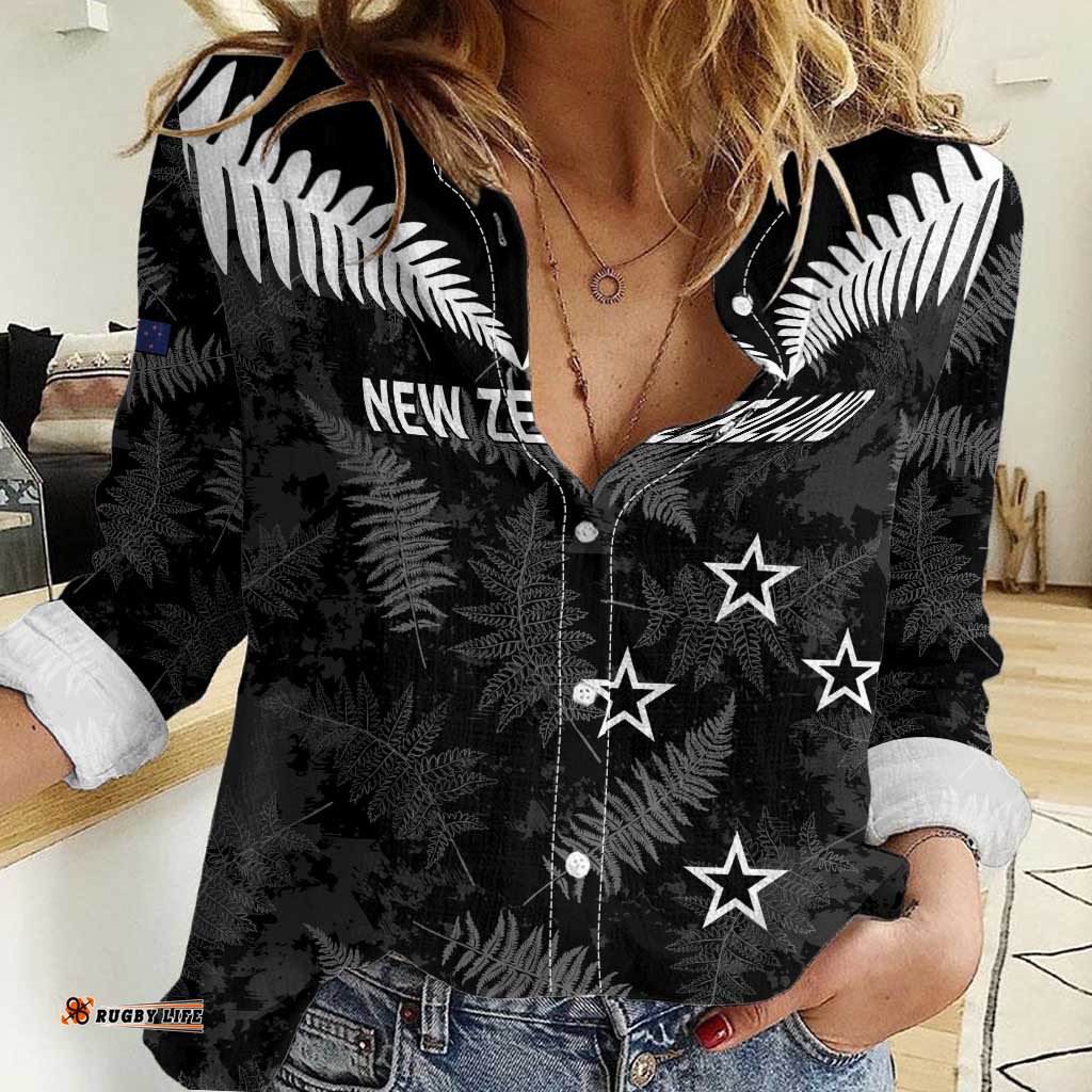 Custom New Zealand Silver Fern Football Women Casual Shirt Go Aotearoa Grunge Black LT14