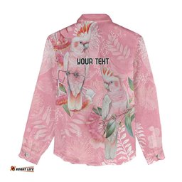 Personalised Galah Cockatoo Eucalyptus Flowers Women Casual Shirt Australian Breast Cancer Spirit LT9