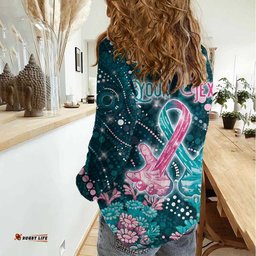Personalised Hereditary Cancer Awareness Women Casual Shirt Hope Ribbon With Aussie Teal Duncan Coral DT05