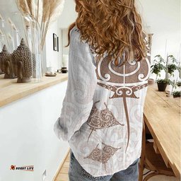 New Zealand Manta Ray Tattoo Women Casual Shirt Aotearoa Maori Haehae Beige LT14