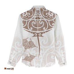 New Zealand Manta Ray Tattoo Women Casual Shirt Aotearoa Maori Haehae Beige LT14