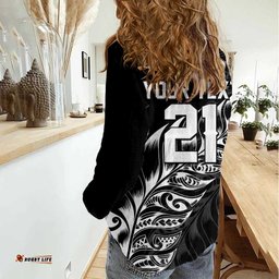 New Zealand Lawn Bowls Custom Women Casual Shirt Black Maori Warrior Tribal Silver Fern LT9