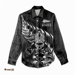 New Zealand Lawn Bowls Custom Women Casual Shirt Black Maori Warrior Tribal Silver Fern LT9