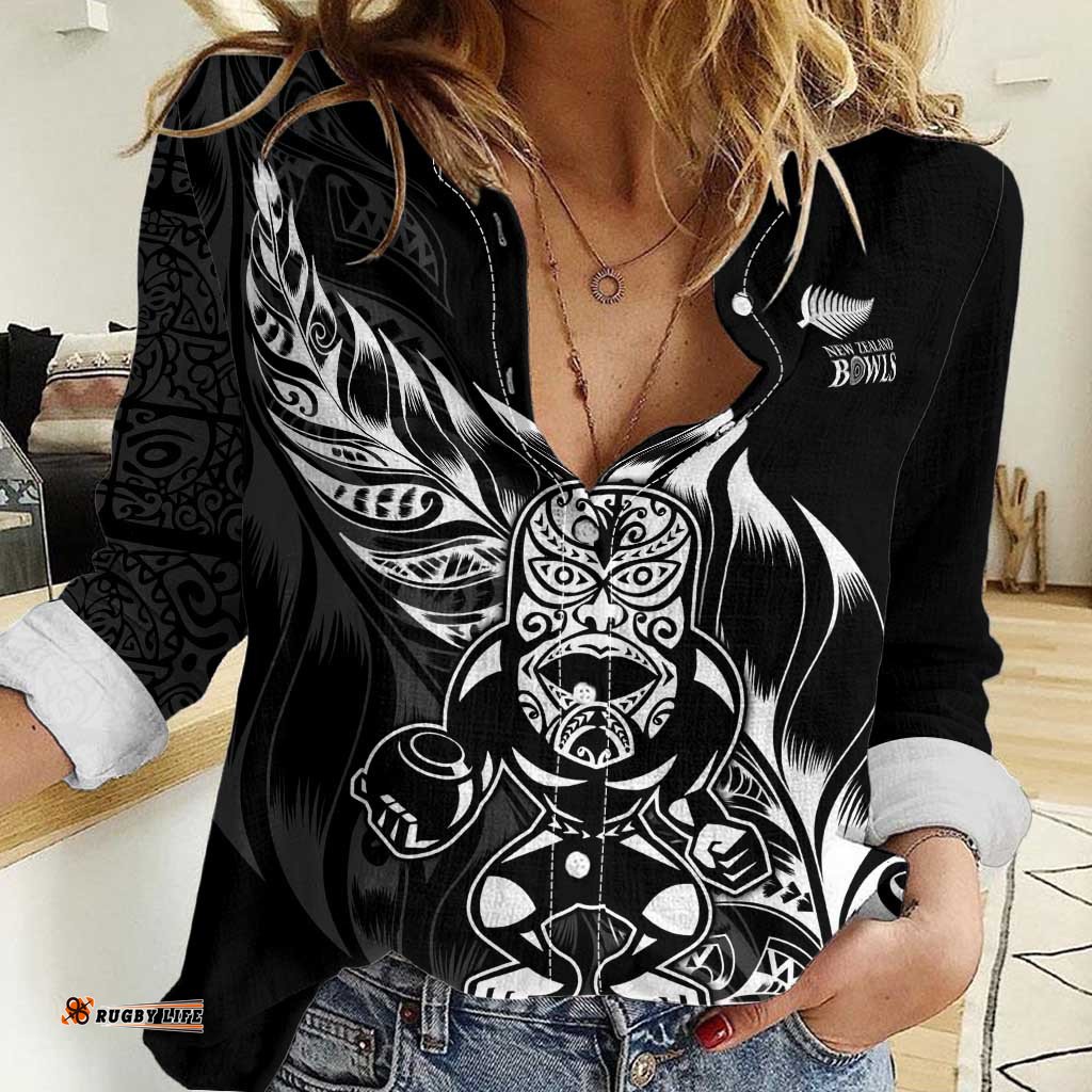 New Zealand Lawn Bowls Custom Women Casual Shirt Black Maori Warrior Tribal Silver Fern LT9