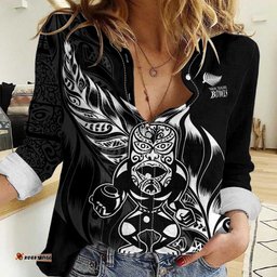 New Zealand Lawn Bowls Custom Women Casual Shirt Black Maori Warrior Tribal Silver Fern LT9