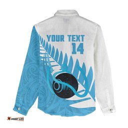 New Zealand Lawn Bowls Prostate Cancer Custom Women Casual Shirt Aotearoa Maori Silver Fern Blue Ribbon LT14