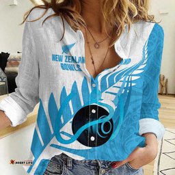 New Zealand Lawn Bowls Prostate Cancer Custom Women Casual Shirt Aotearoa Maori Silver Fern Blue Ribbon LT14
