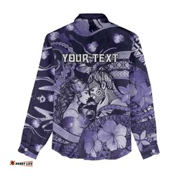 Personalised Maori Romantic Valentine Women Casual Shirt The Hongi Kiss Purple Galaxy DT05
