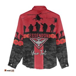 Personalised Essendon Football ANZAC Day Women Casual Shirt Bombers Poppy Lest We Forget LT14