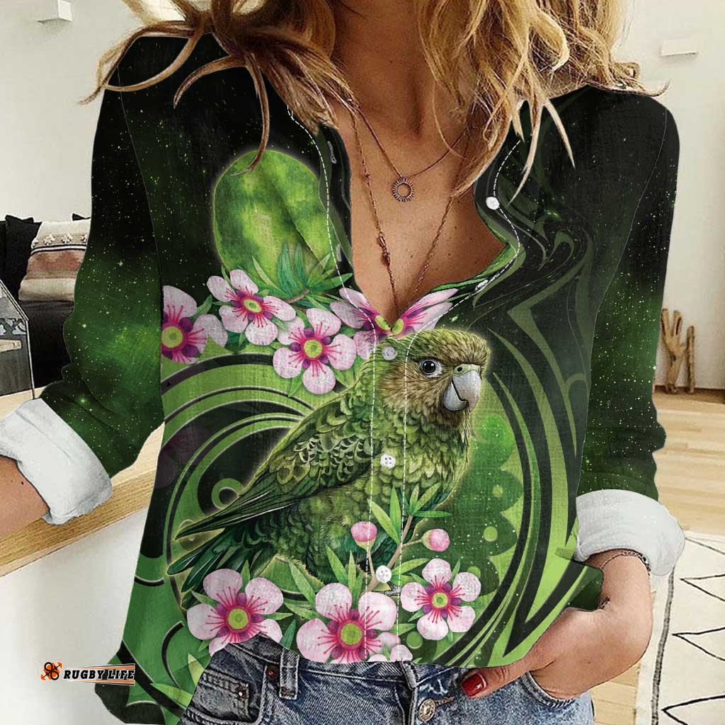 New Zealand Aotearoa Kakapo Women Casual Shirt Maori Pattern With Manuka Galaxy Style LT05