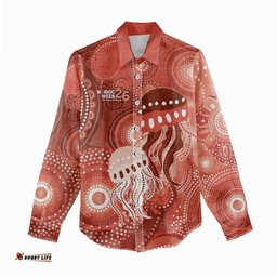 NAIDOC Deadly 50 Years Women Casual Shirt Jellyfish Aboriginal Culture Inspired Red LT9