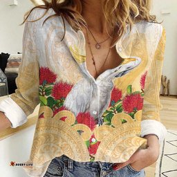 New Zealand Aotearoa Cockatoo Women Casual Shirt Maori Pattern With Pohutukawa Flowers LT05