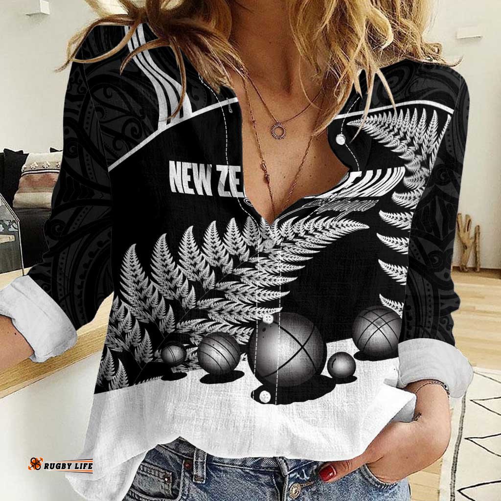 Custom New Zealand Silver Fern Petanque Women Casual Shirt Aotearoa Maori Pattern LT14