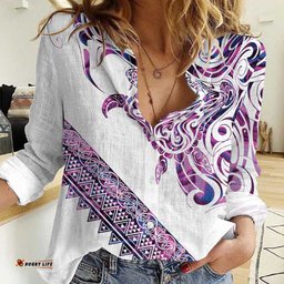 Mawhero Paua shell Kowhaiwhai Taniko Personalised Women Casual Shirt Turtle Tattoo Maori Tribal Style LT9