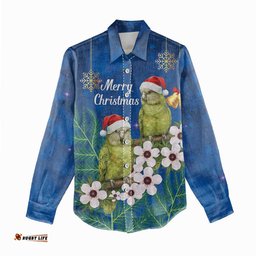 New Zealand Kakapo Christmas Women Casual Shirt Owl Parrot Santa Sliver Fern Manuka - Blue LT14