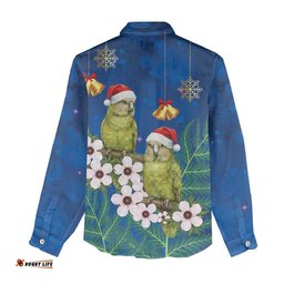 New Zealand Kakapo Christmas Women Casual Shirt Owl Parrot Santa Sliver Fern Manuka - Blue LT14